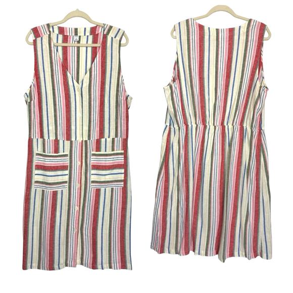 Old Navy Gauzy Shift Dress Full Button Sleeveless Linen XL Beachy Coastal Stripe - Picture 4 of 13